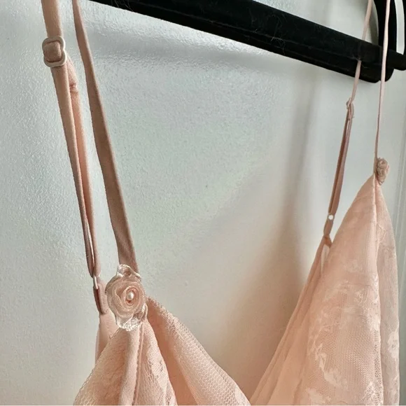 Pale Peachy-Pink Sheer Nightie with Floral Lace Overlay - Picture 4 of 6